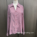 V collar yarn dyed stripe long sleeve shirt